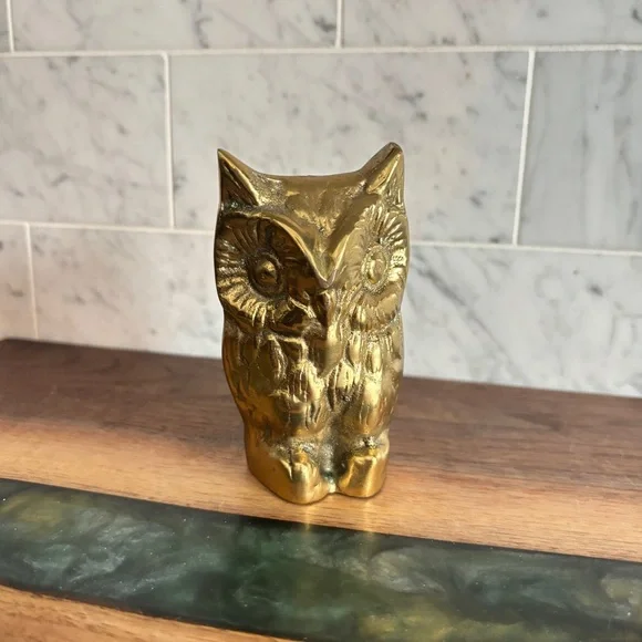 Vintage 4” Brass Owl Figurine - Picture 1 of 8